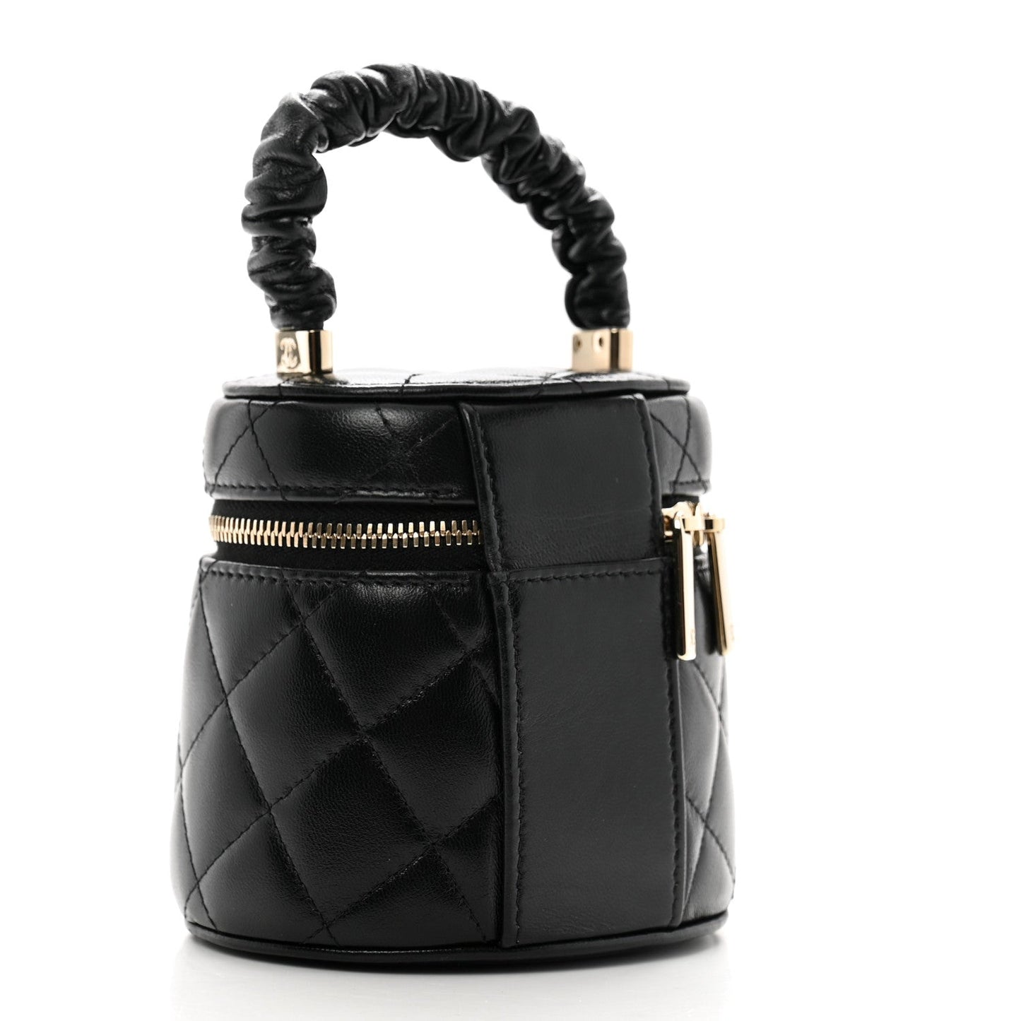 Chanel Lambskin Quilted Ruched Handle Vanity Case Black