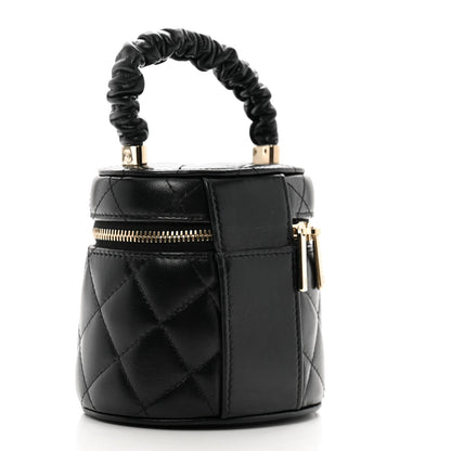 Chanel Lambskin Quilted Ruched Handle Vanity Case Black