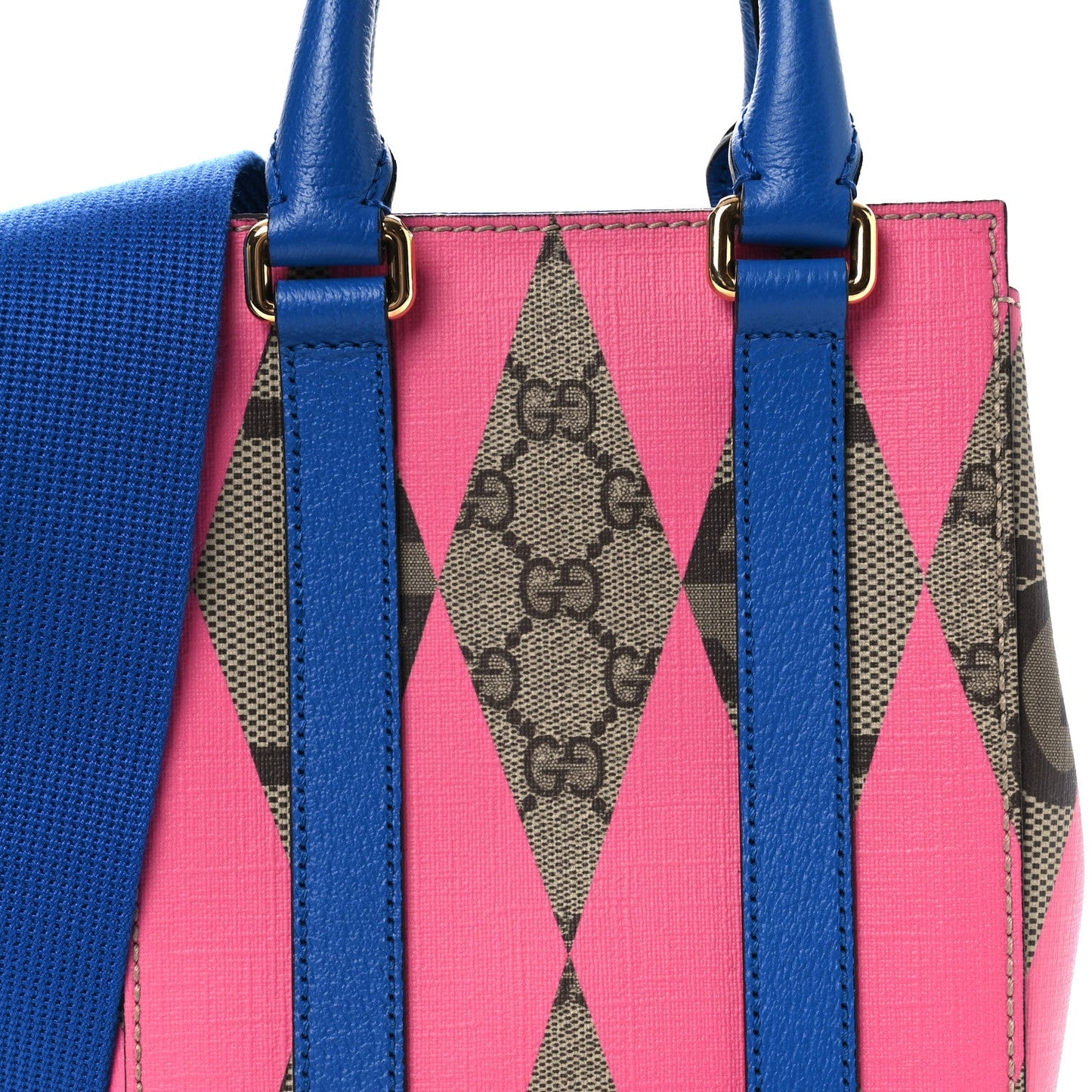 Gucci GG Supreme Monogram Textured Dollar Calfskin Rhombus Mini Tote Bag Beige Ebony Pink Blue