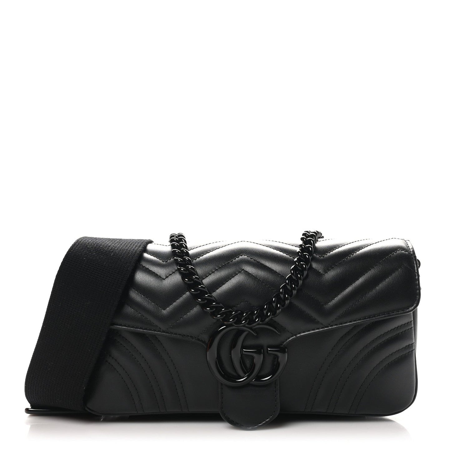 Gucci Calfskin Matelasse Monochrome GG Marmont Crossbody Shoulder Bag Black