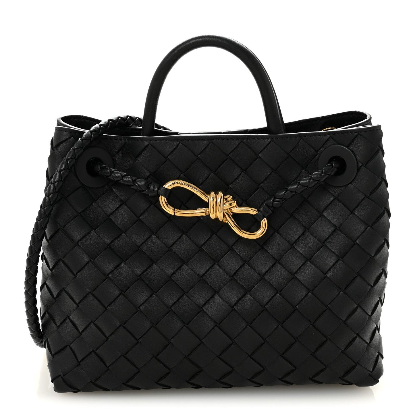 Bottega Veneta Nappa Intrecciato Small Andiamo Shoulder Bag Black