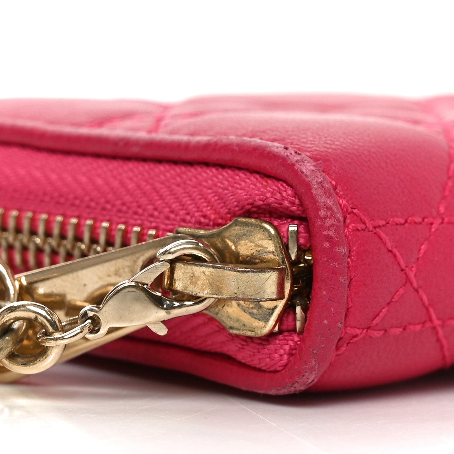 Christian Dior Lambskin Cannage Mini Lady Dior Zip Portemonnaie Fuchsia