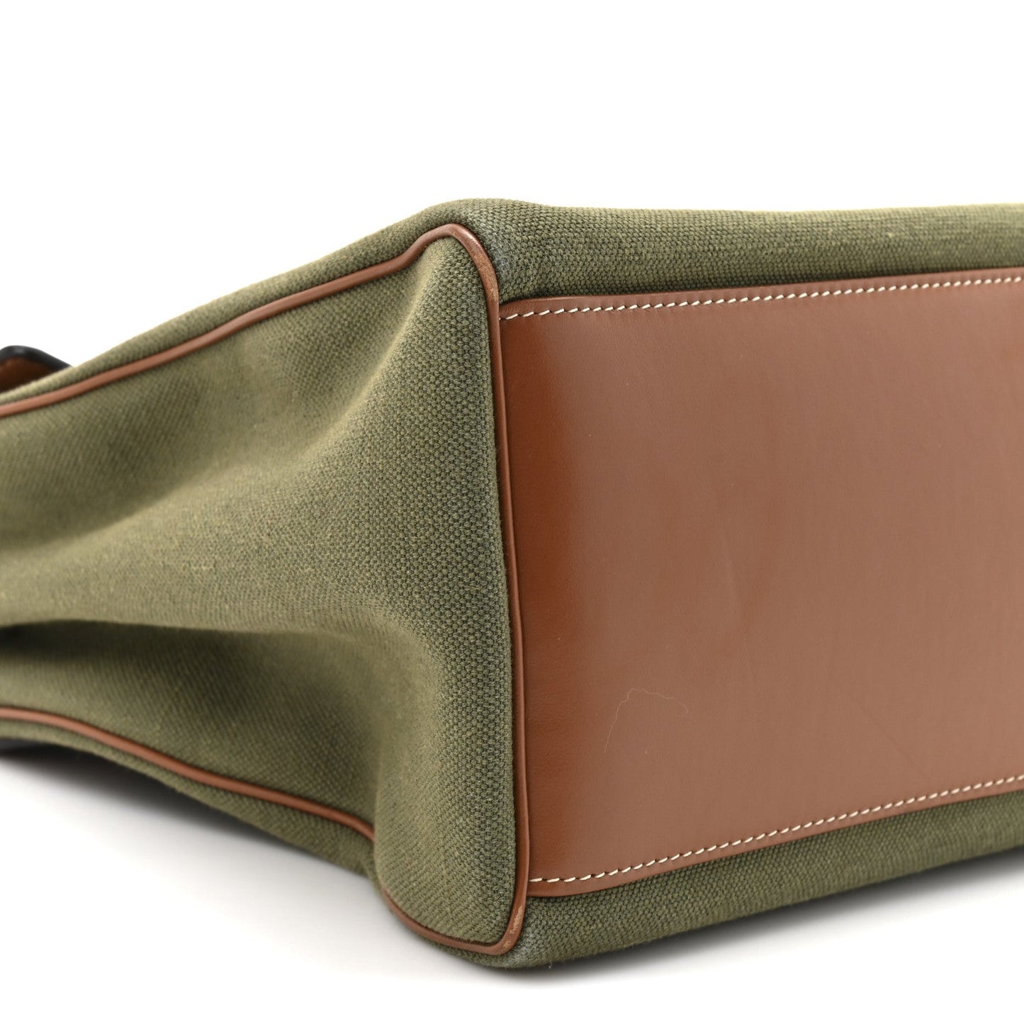 Celine Canvas Calfskin Medium Soft 16 Top Handle Bag Khaki Tan