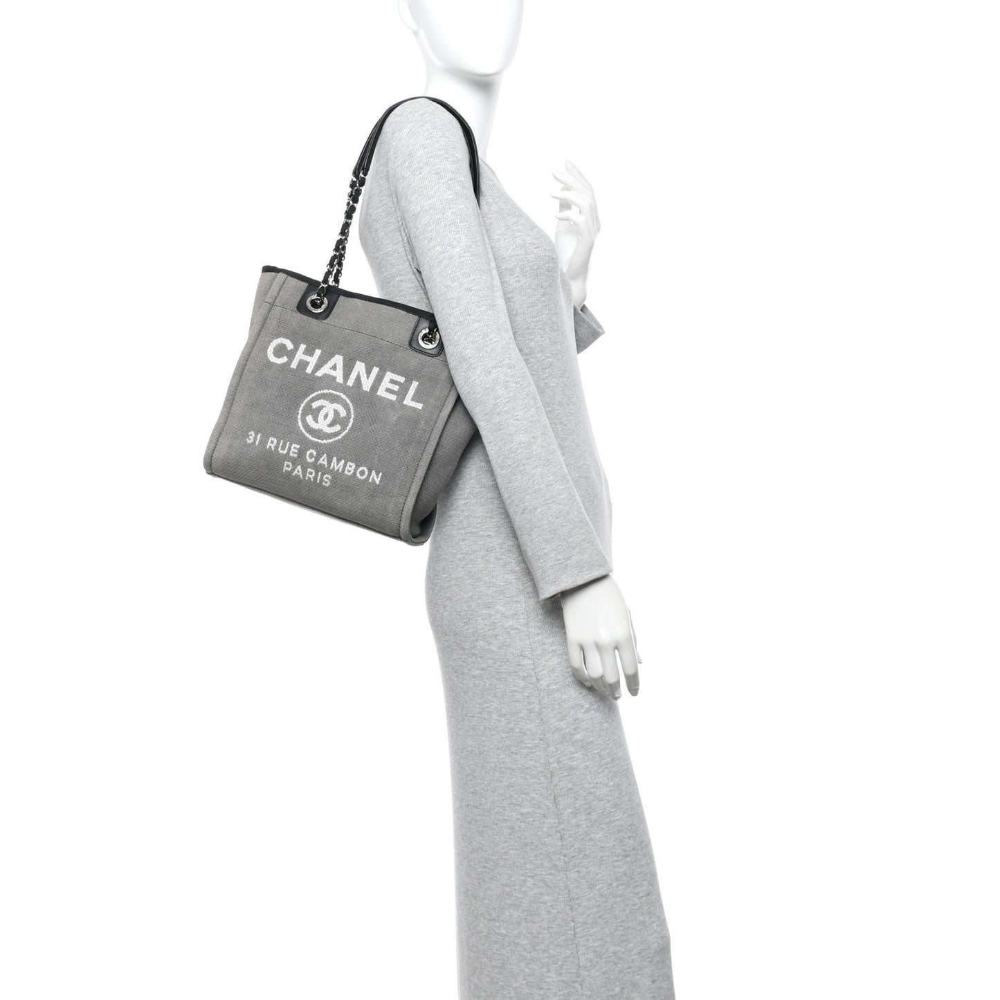 Chanel Canvas Mini Deauville Tote Dark Grey