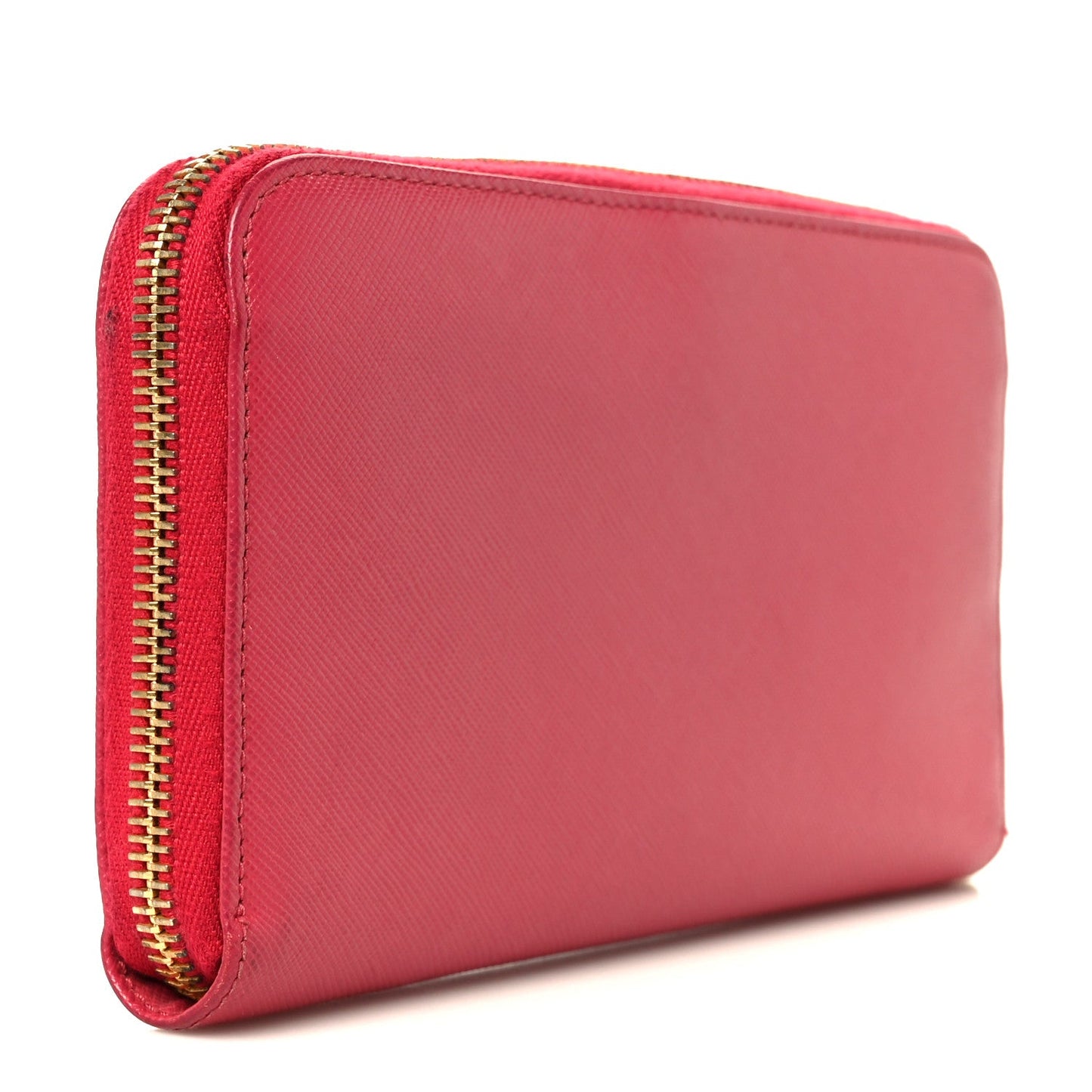 Prada Saffiano Triangle Zip Around Wallet Peonia