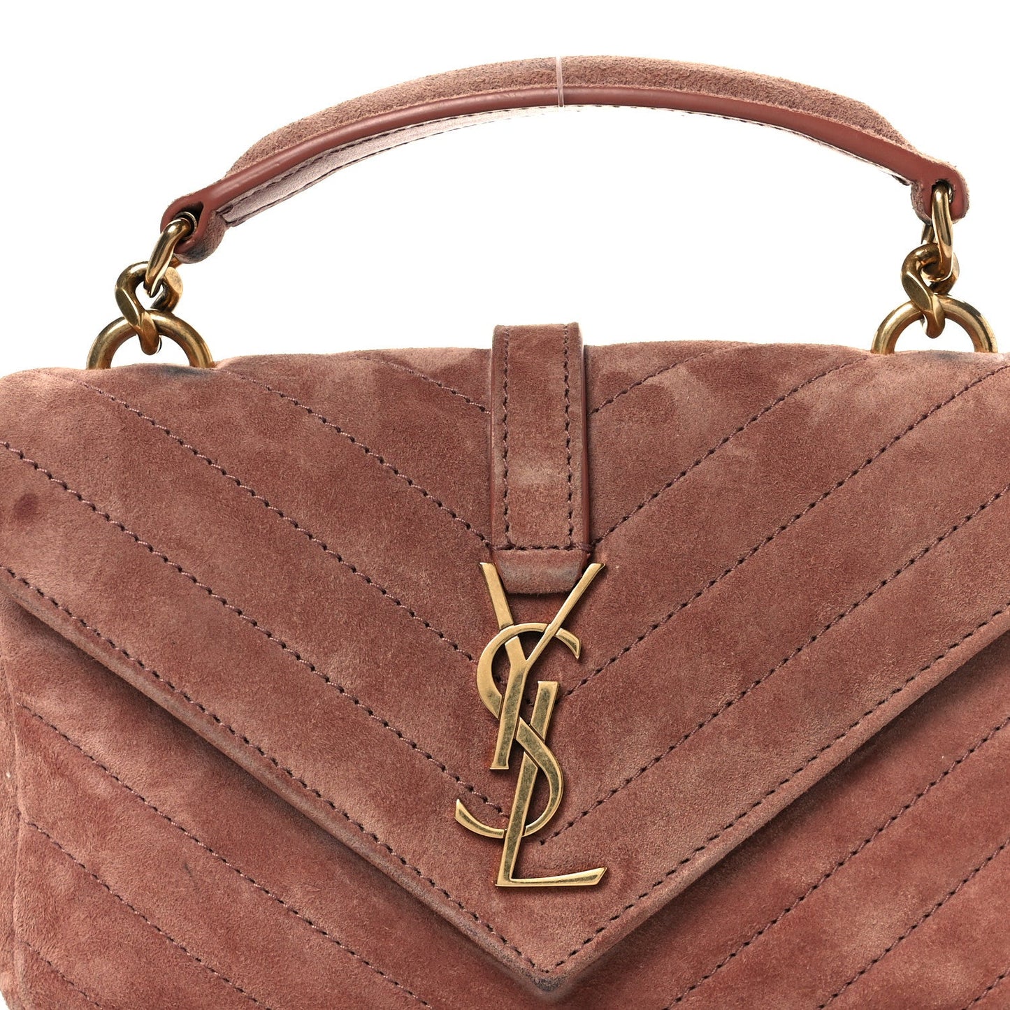 Saint Laurent Suede Matelasse Chevron Monogram Mini College Bag Barely Pink