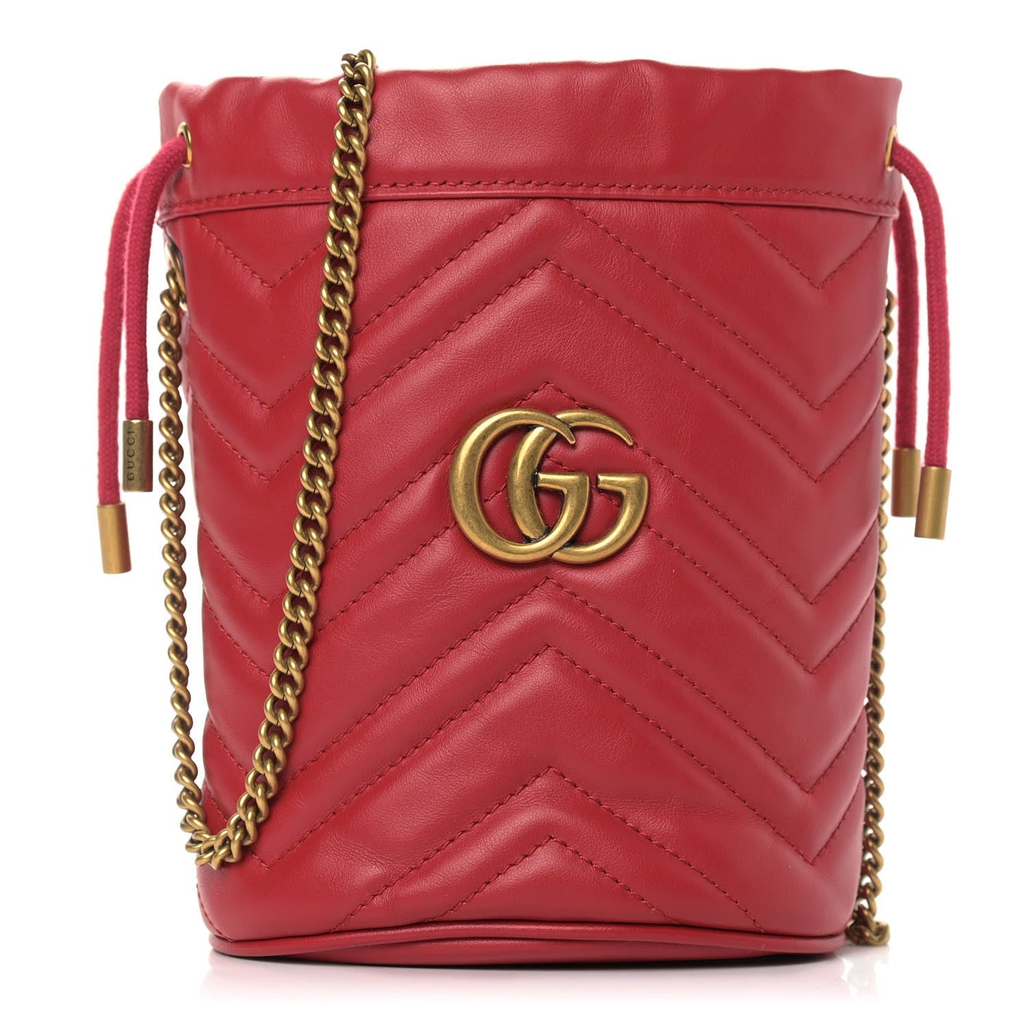 Gucci Calfskin Matelasse Mini GG Marmont 2.0 Bucket Bag Hibiscus Red