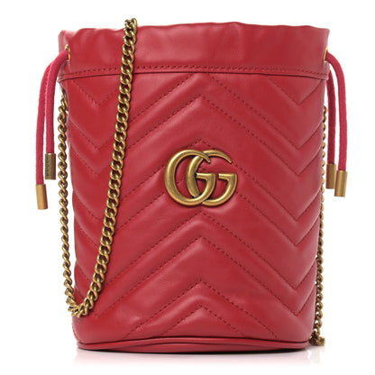 Gucci Calfskin Matelasse Mini GG Marmont 2.0 Bucket Bag Hibiscus Red