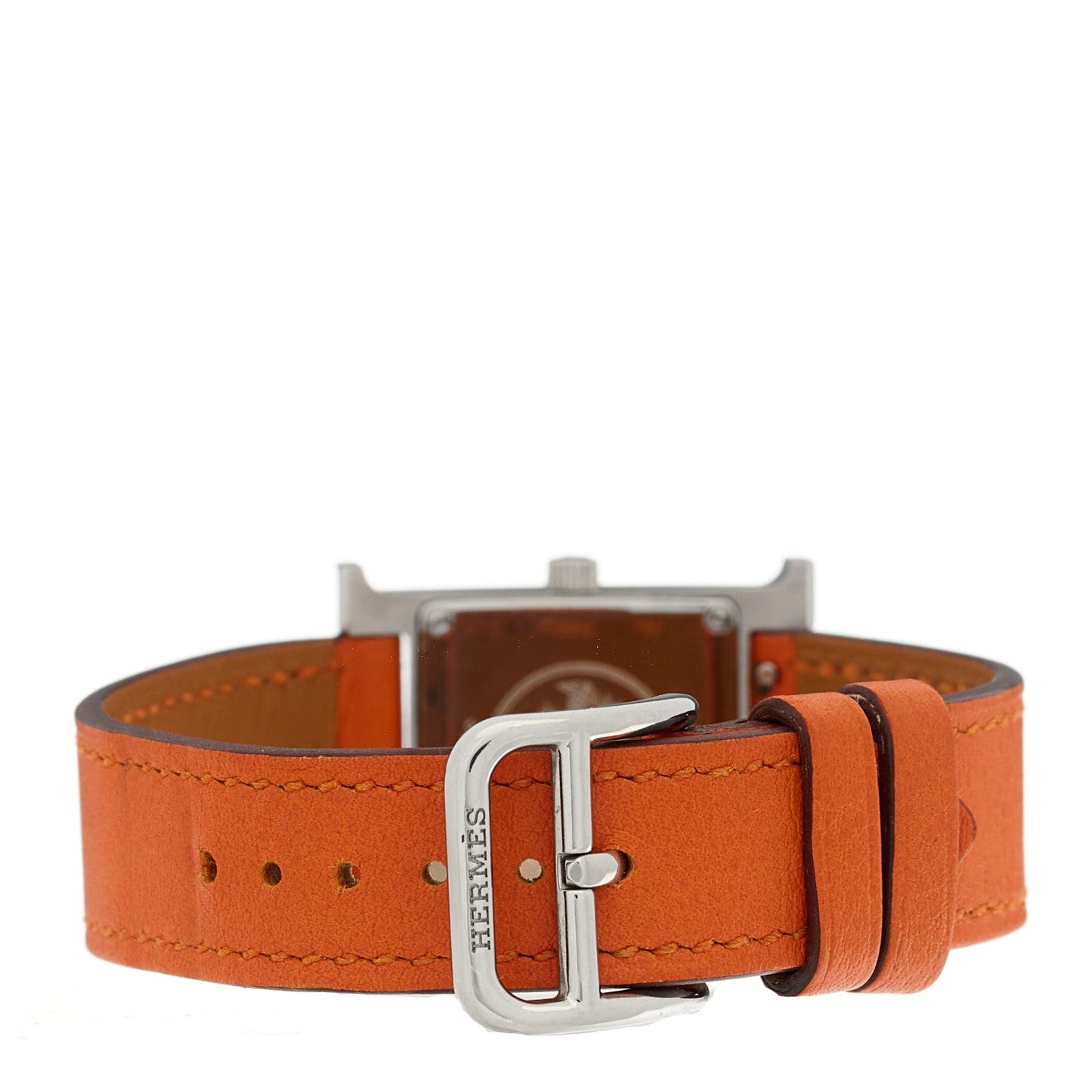 Hermes Stainless Steel Swift 21mm Heure H Hour Quartz Watch Orange