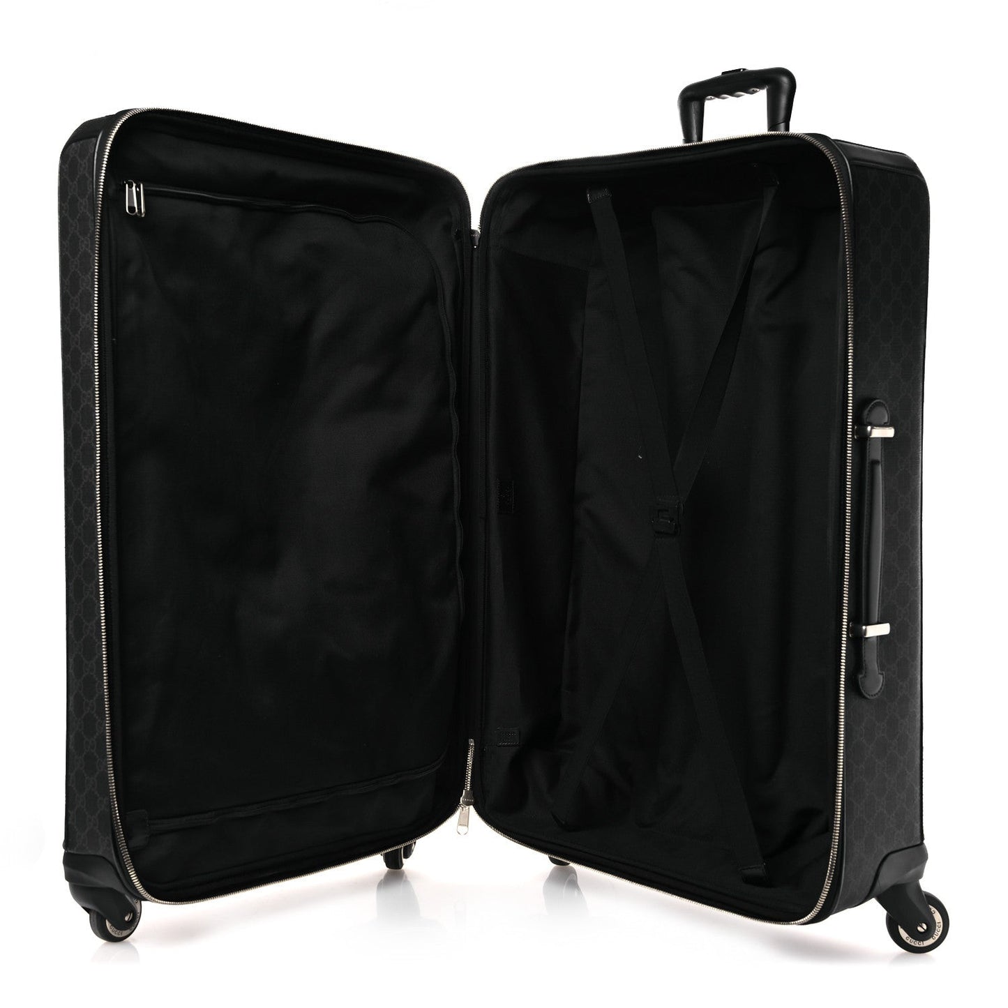 Gucci GG Supreme Monogram Large Four Wheel Suitcase Black Grey