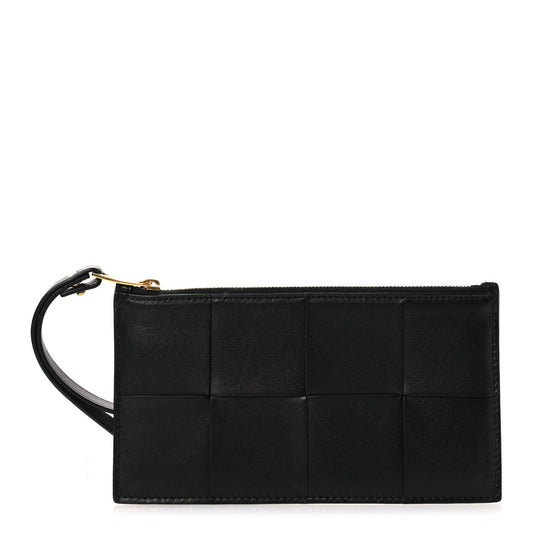 Bottega Veneta Lambskin Maxi Intrecciato Bill Pouch Black