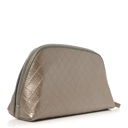 Chanel Metallic Calfskin Diamond Embossed Cosmetic Pouch Pink