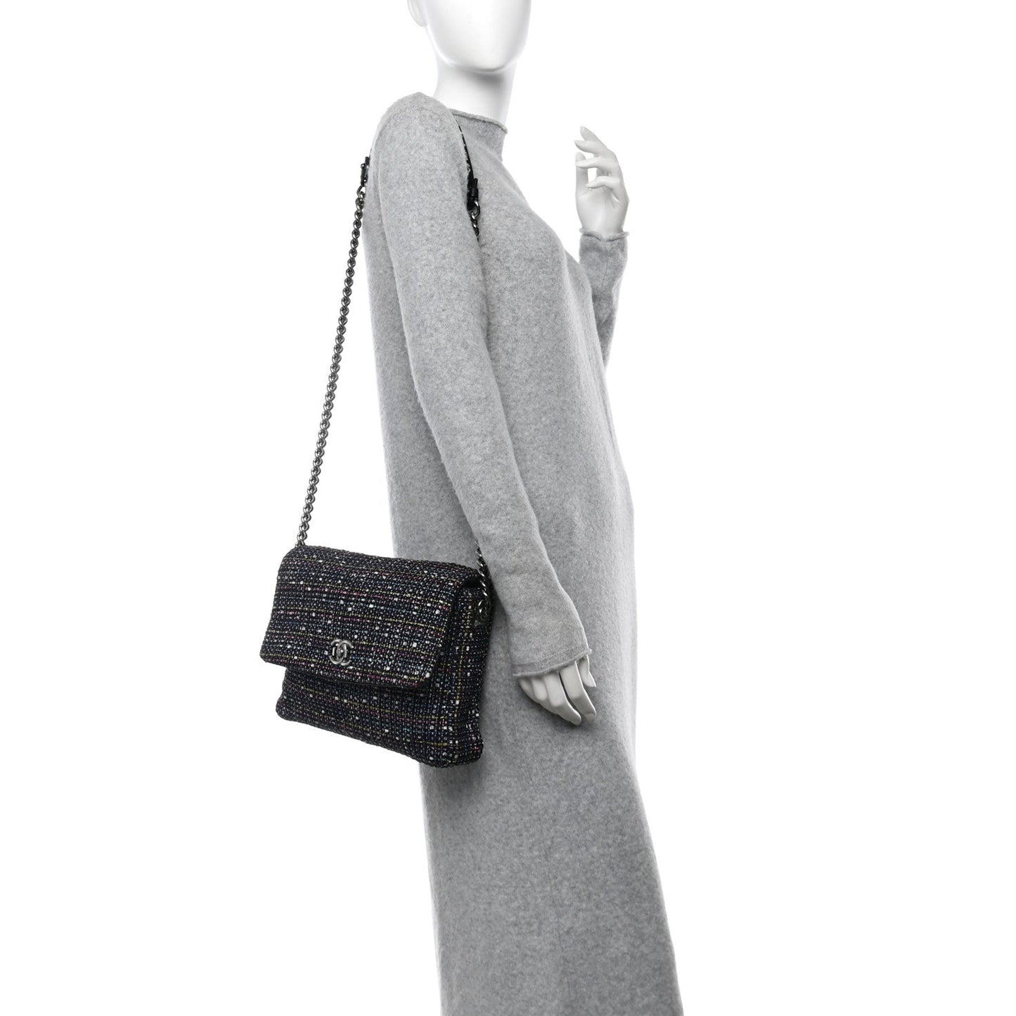 Chanel Tweed Small Messenger Flap Navy