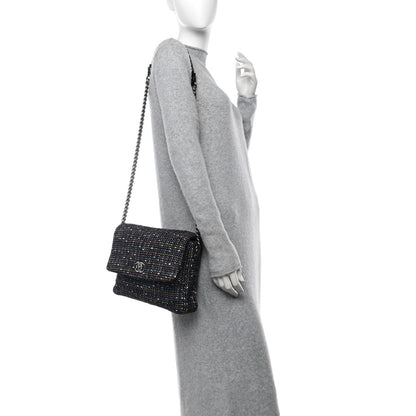 Chanel Tweed Small Messenger Flap Navy