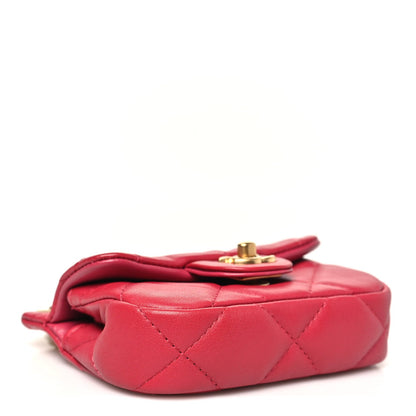 Chanel Calfskin Quilted Lady Handle Flap Card Holder With Chain Dark Pink