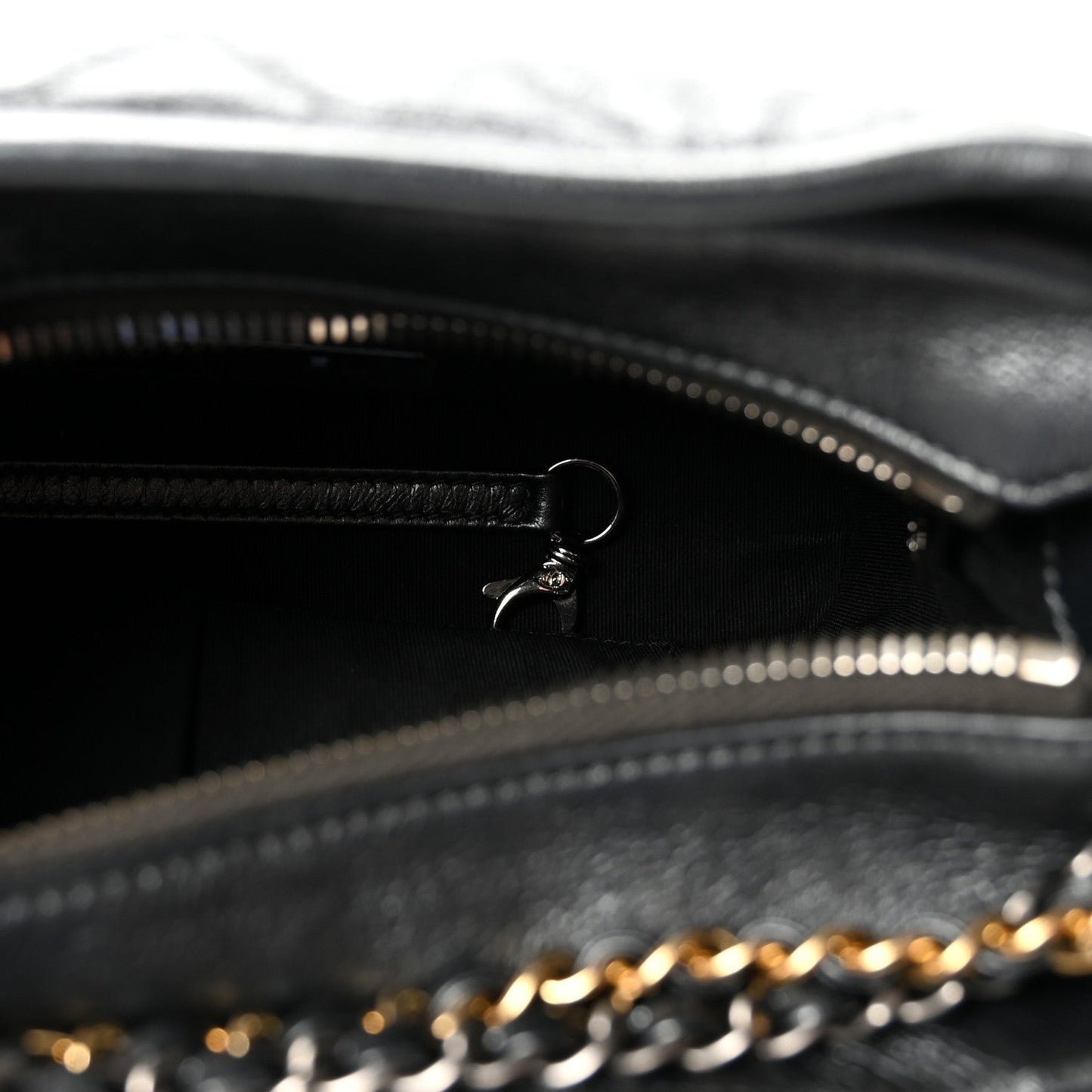 Chanel Metallic Aged Calfskin Chevron Quilted Small Gabrielle Hobo Dark Grey