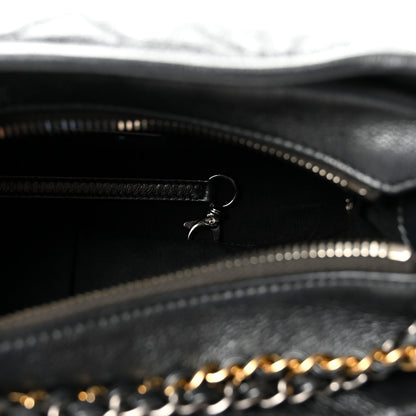 Chanel Metallic Aged Calfskin Chevron Quilted Small Gabrielle Hobo Dark Grey