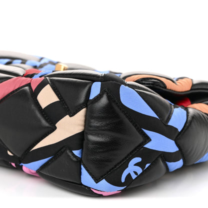 Chanel Lambskin Printed Fabric Medium Chanel 19 Flap Black Multicolor