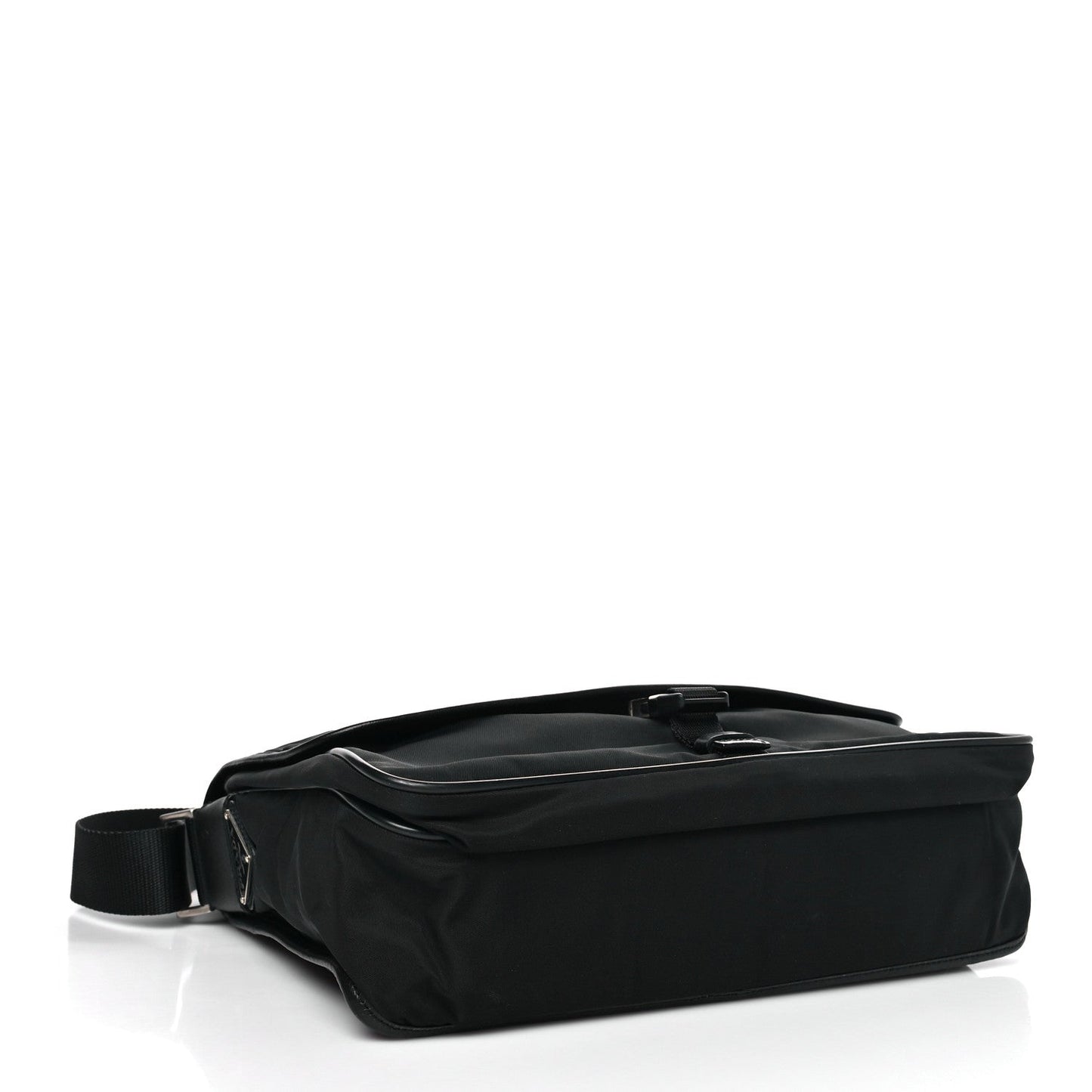 Prada Tessuto Nylon Saffiano Single Snap Buckle Flap Messenger Bag Black