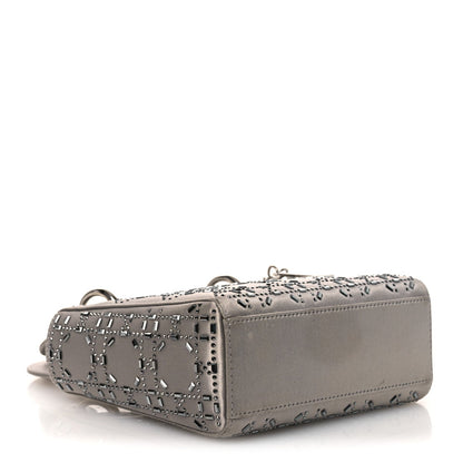 Christian Dior Satin Crystal Cannage Mini Lady Dior Gray