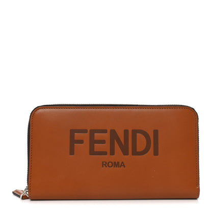 Fendi Vitello King Tamponato Logo Embossed Zip Around Wallet Cuoio