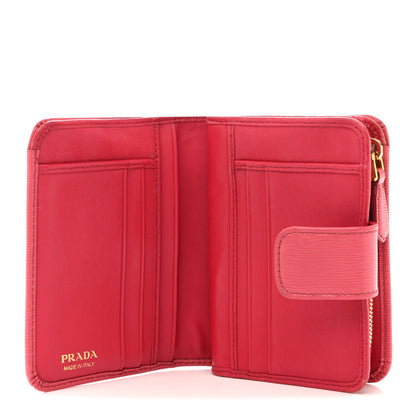 Prada Vitello Move Metal Compact Wallet Peonia