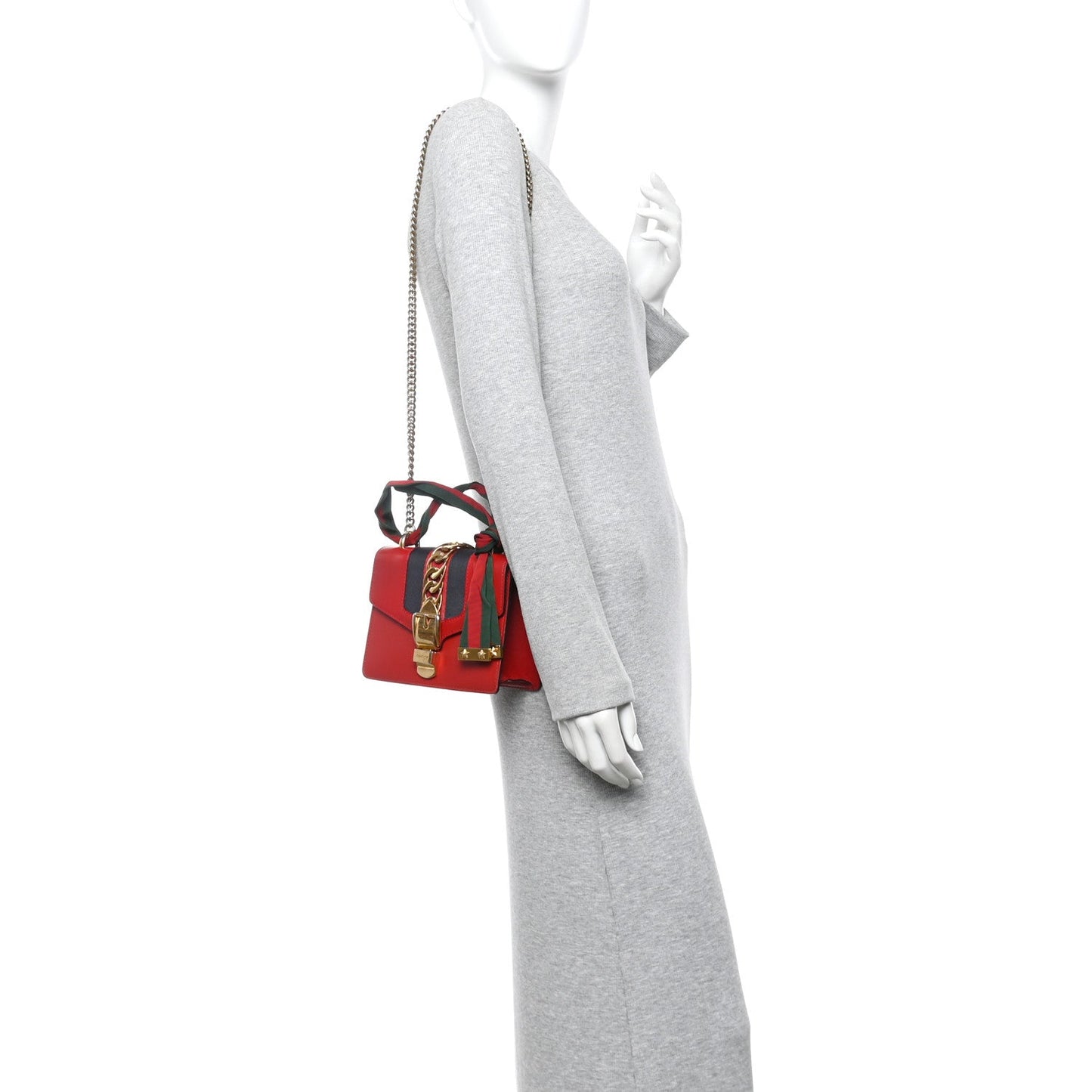 Gucci Calfskin Mini Sylvie Chain Shoulder Bag Hibiscus Red