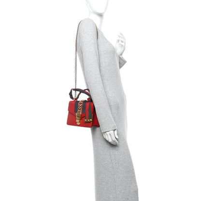 Gucci Calfskin Mini Sylvie Chain Shoulder Bag Hibiscus Red