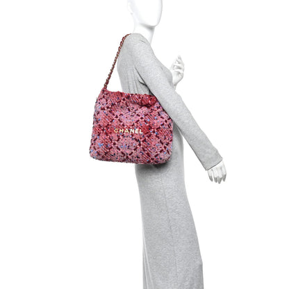 Chanel Tweed Quilted Chanel 22 Pink Burgundy
