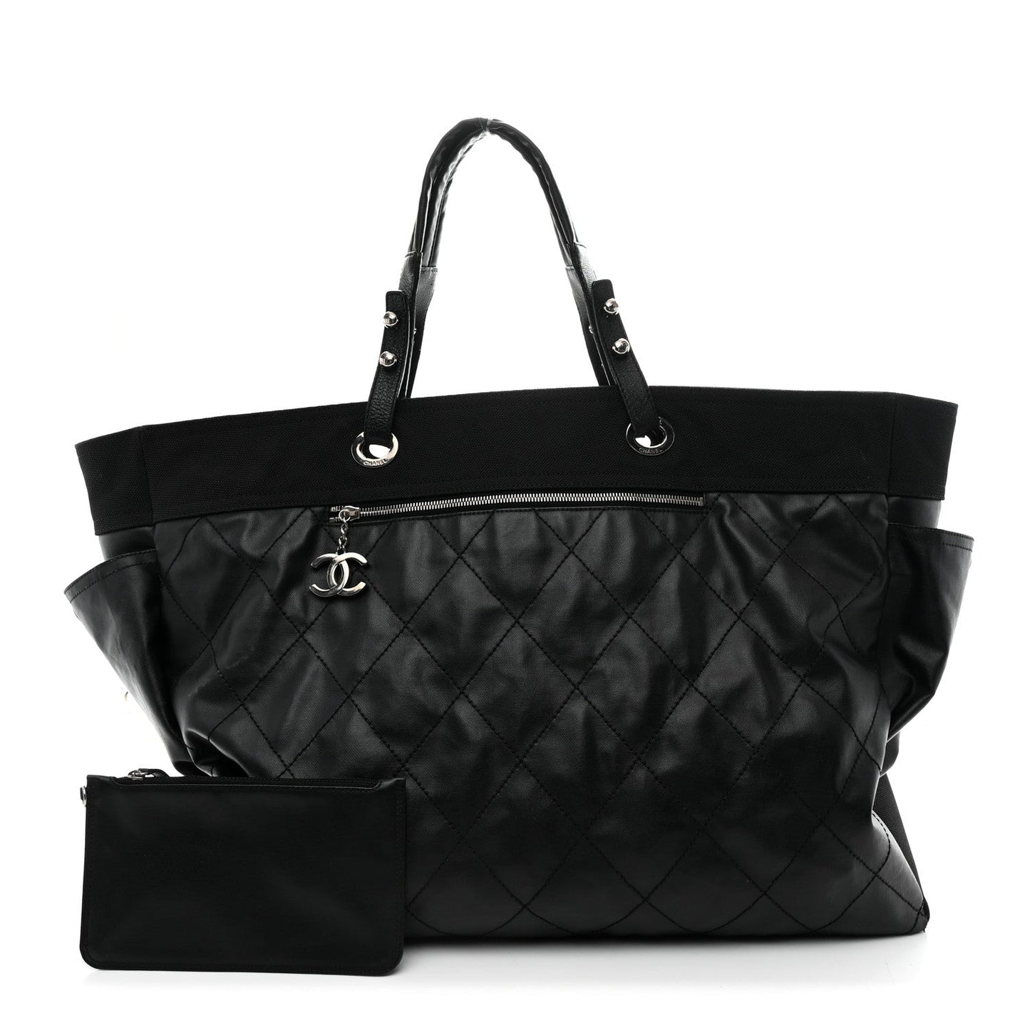 Chanel Coated Canvas Stitched XL Paris Biarritz Tote Black
