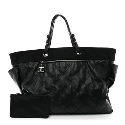 Chanel Coated Canvas Stitched XL Paris Biarritz Tote Black