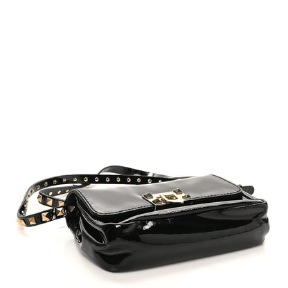 Valentino Garavani Patent Rockstud Flip Lock Flap Black