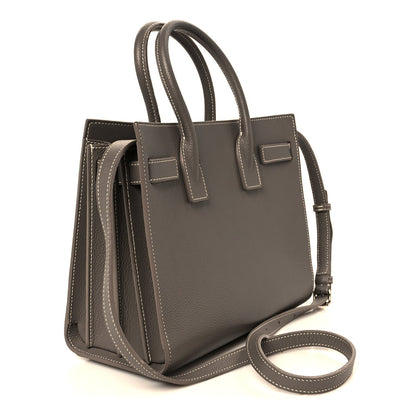 Saint Laurent Grained Calfskin Topstich Baby Sac De Jour Grey