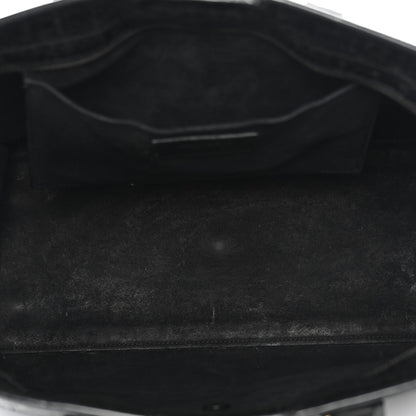 Saint Laurent Calfskin Crocodile Embossed Small Monogram Cabas Black