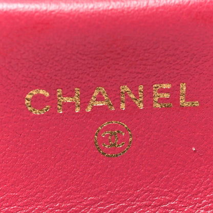 Chanel Calfskin Quilted Lady Handle Flap Card Holder With Chain Dark Pink