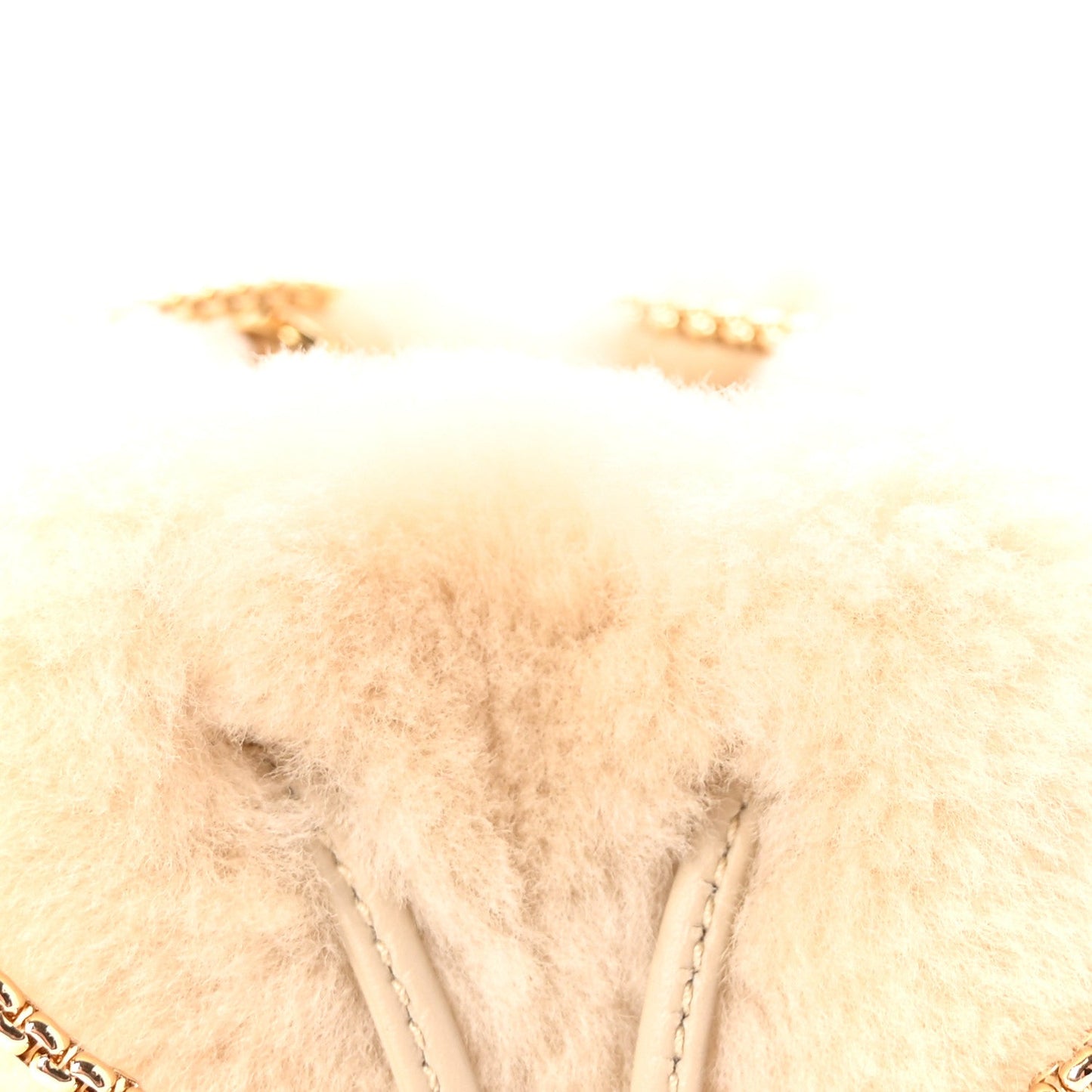 Prada Shearling Metal Triangle Logo Mini Drawcord Pouch Shoulder Bag Ecru