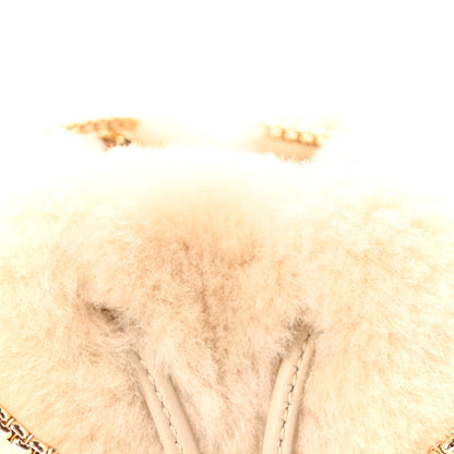 Prada Shearling Metal Triangle Logo Mini Drawcord Pouch Shoulder Bag Ecru
