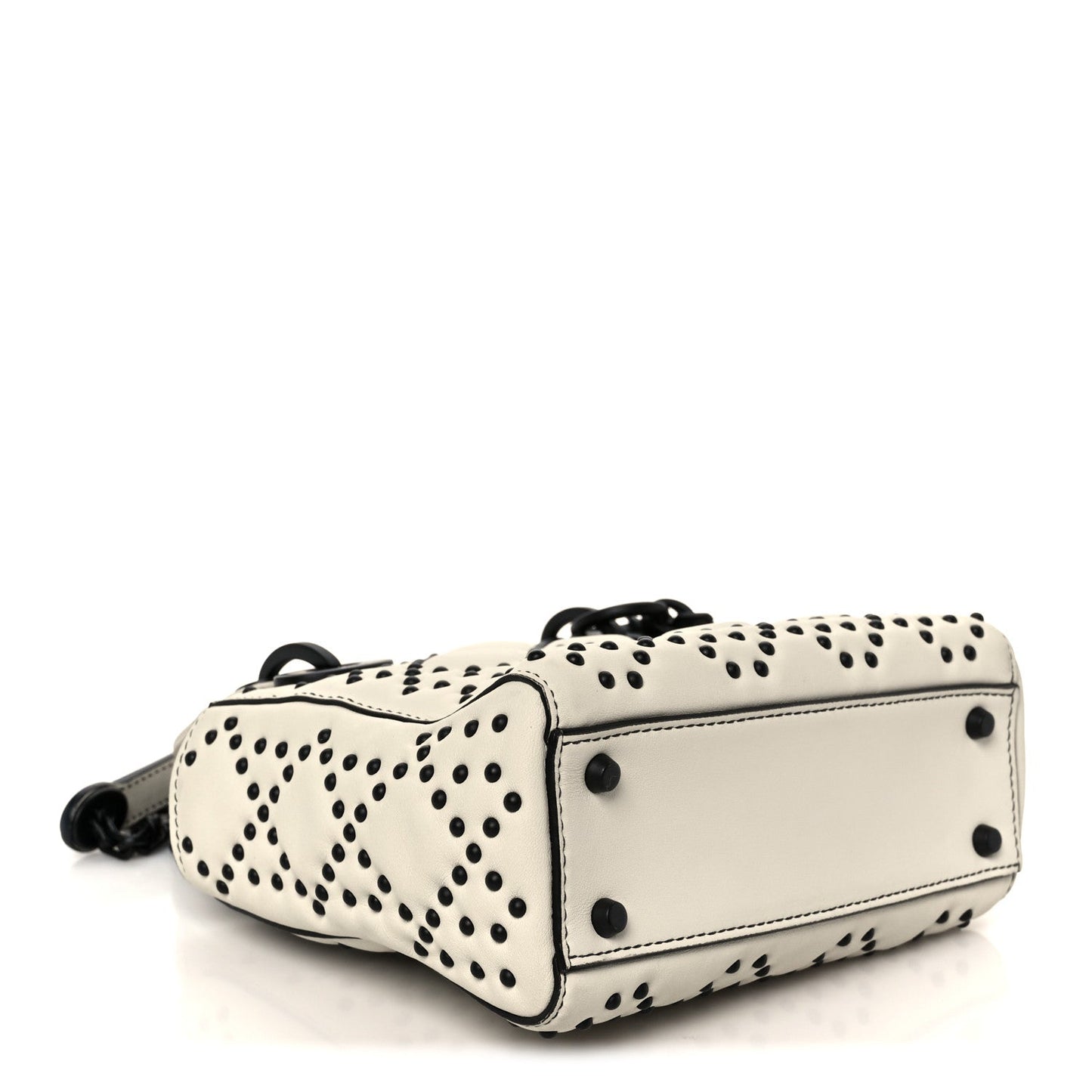 Christian Dior Ultra Matte Calfskin Studded Mini Supple Lady Dior White Black