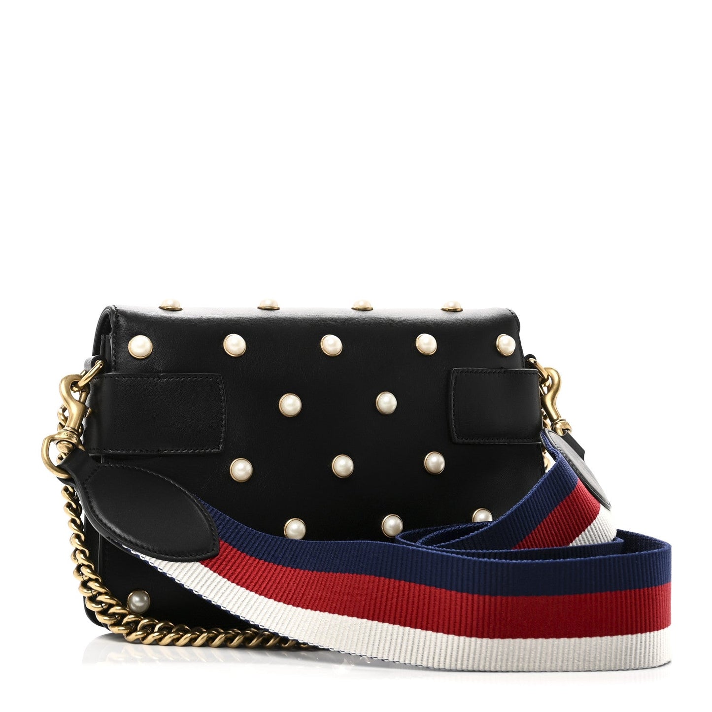 Gucci Nappa Pearl Studded Mini Queen Margaret Broadway Shoulder Bag Black