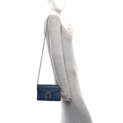 Gucci Dollar Calfskin Crystal Mini Dionysus Chain Wallet Blue Agata Black Diamond