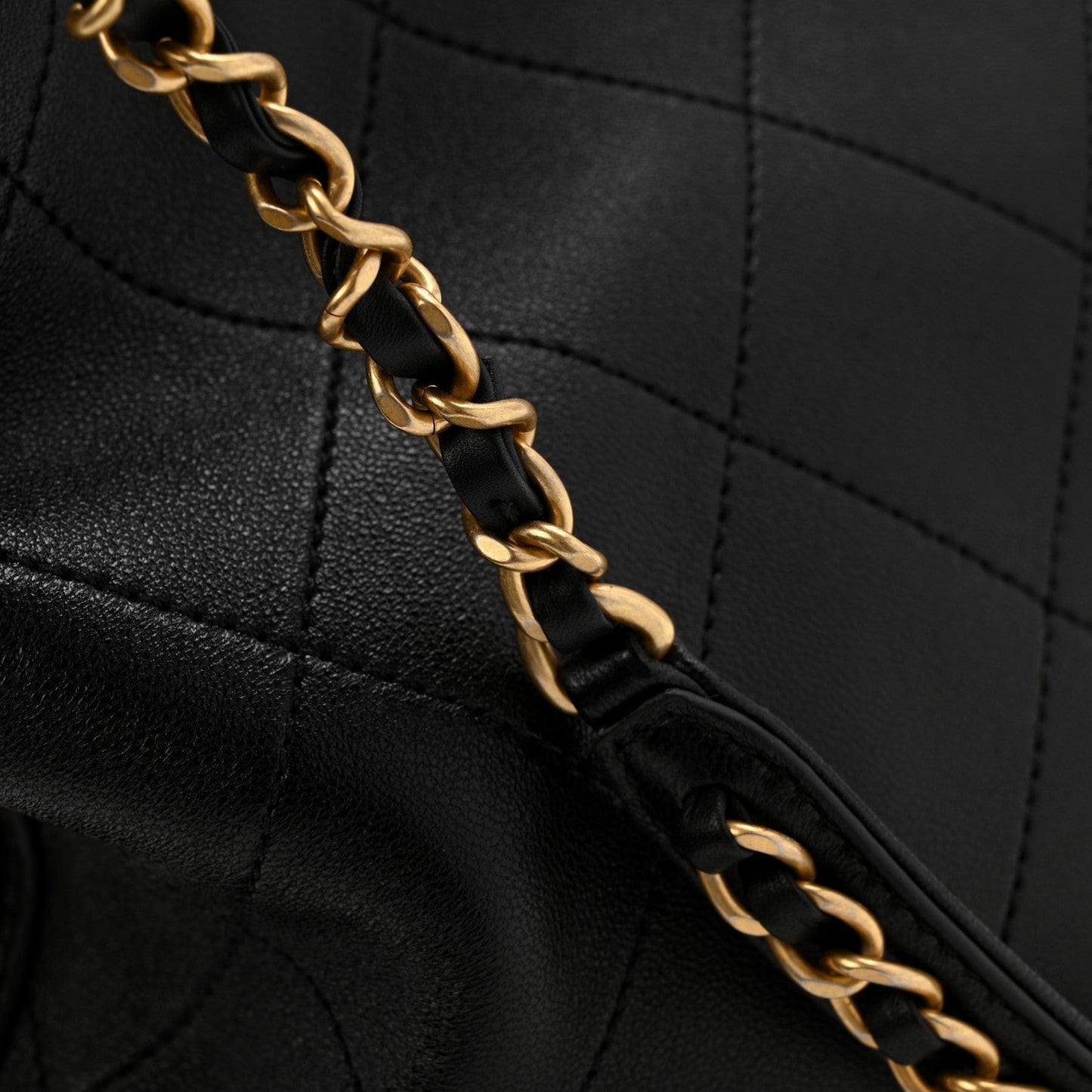 Chanel Shiny Lambskin Quilted Chain Around Shopping Tote Black