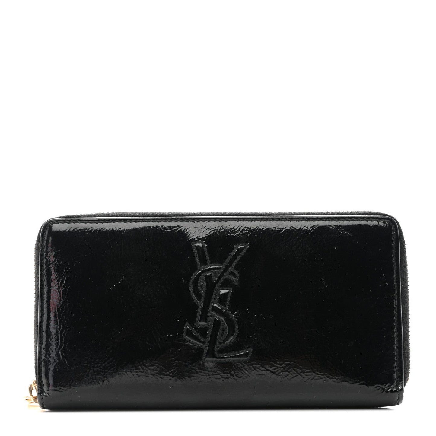 Saint Laurent Textured Patent Monogram Belle De Jour Zip Around Wallet Black