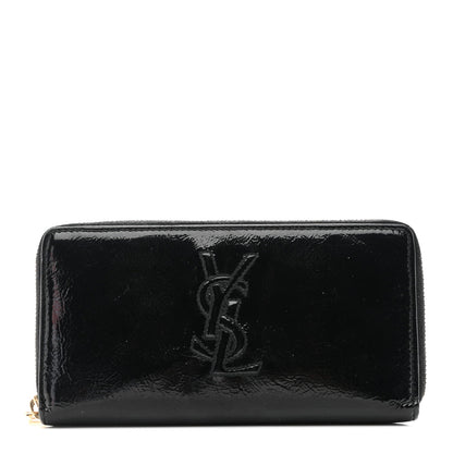 Saint Laurent Textured Patent Monogram Belle De Jour Zip Around Wallet Black