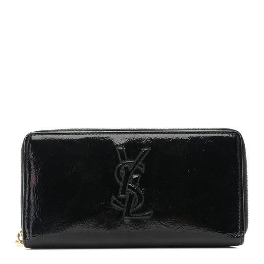 Saint Laurent Textured Patent Monogram Belle De Jour Zip Around Wallet Black