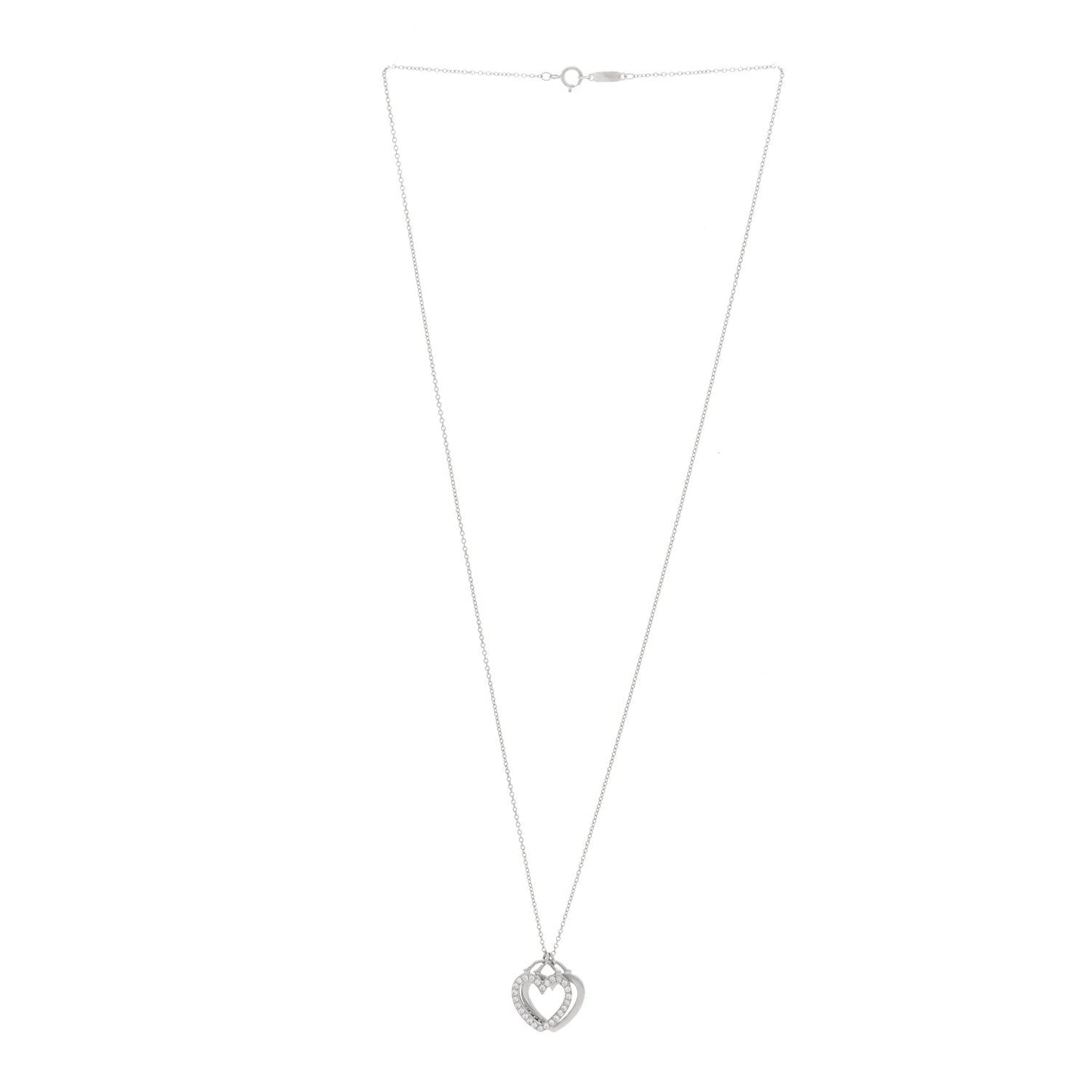 Tiffany 18K White Gold Diamond Double Heart Pendant Necklace