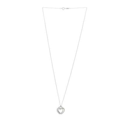 Tiffany 18K White Gold Diamond Double Heart Pendant Necklace