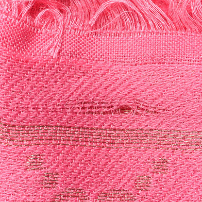 Gucci Wool Silk Lurex GG Monogram Bright G Fringe Scarf Fuxia