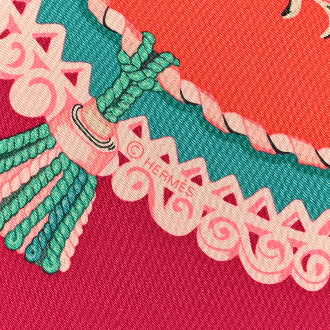 Hermes Silk Paperoles Scarf 90 Corail Fuchsia Vert