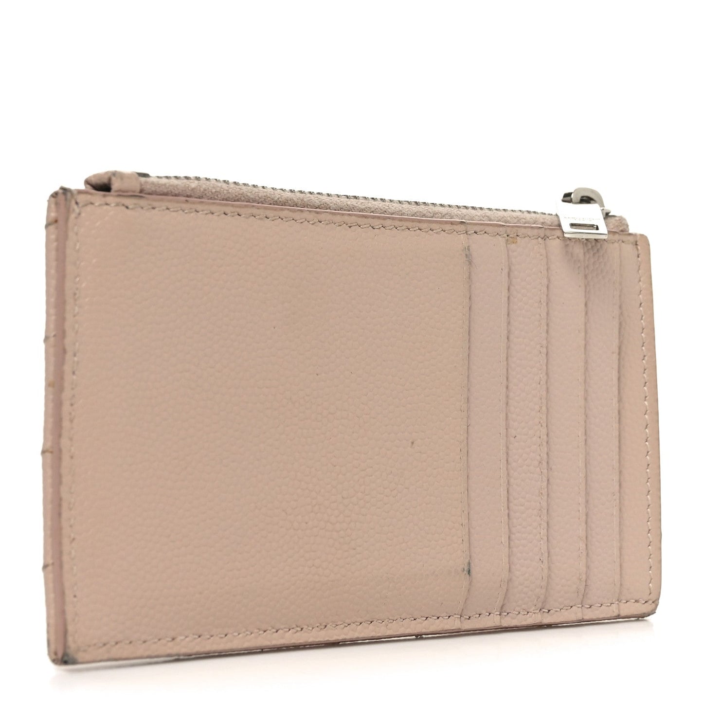 Saint Laurent Grain De Poudre Matelasse Chevron Monogram Fragments Zippered Card Case Marble Pink