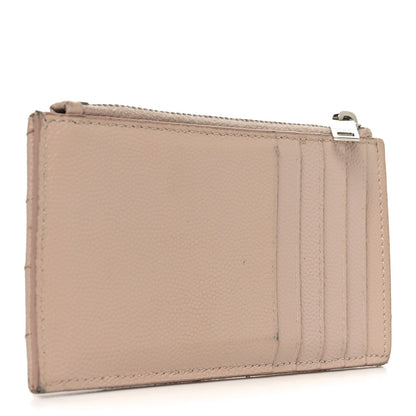 Saint Laurent Grain De Poudre Matelasse Chevron Monogram Fragments Zippered Card Case Marble Pink